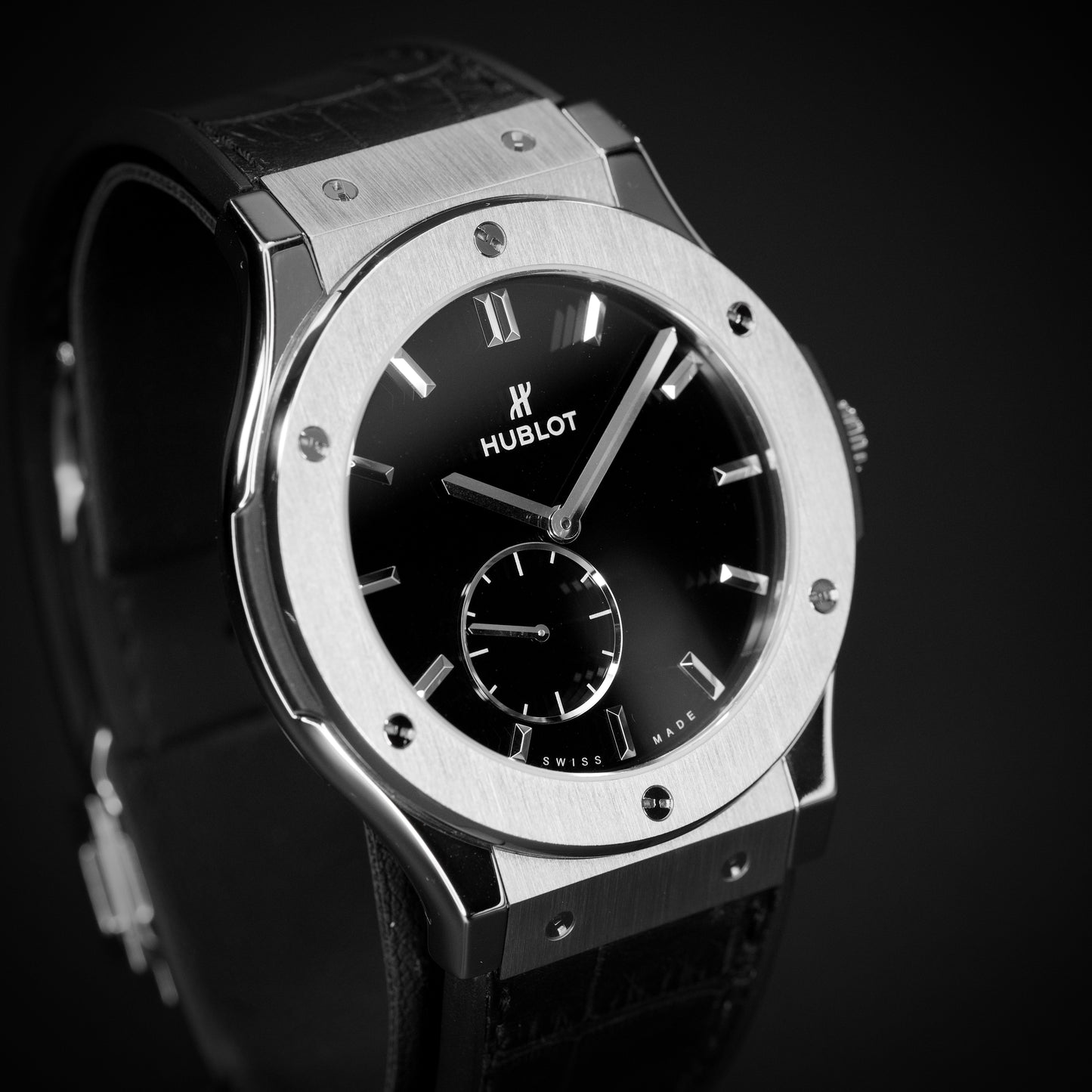 Hublot Classic Fusion Ultra-Thin Titanium Black Croc Strap Watch 515.NX.1270.LR