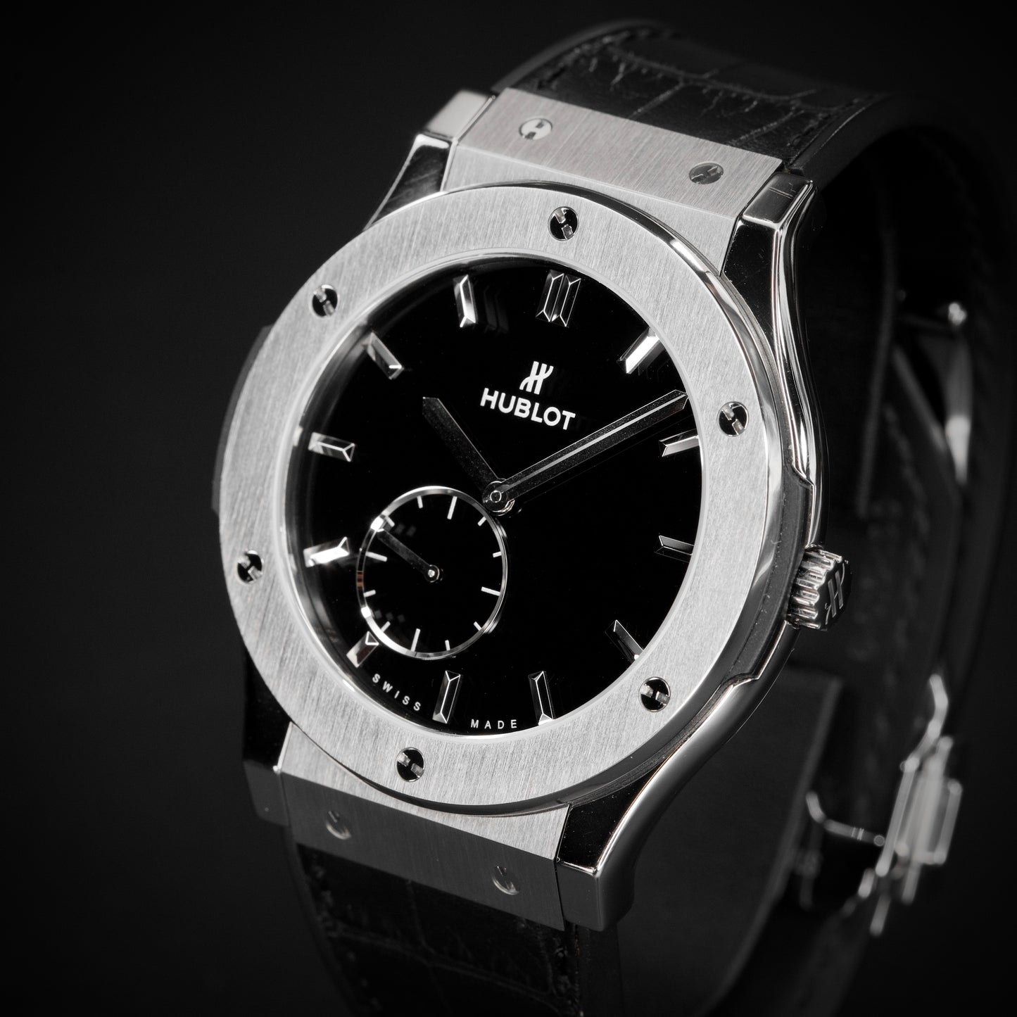 Hublot Classic Fusion Ultra-Thin Titanium Black Croc Strap Watch 515.NX.1270.LR